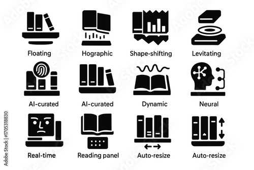 Bookshelf vector emotion futuristic icons icon panel neural sorting mechanism base holographic