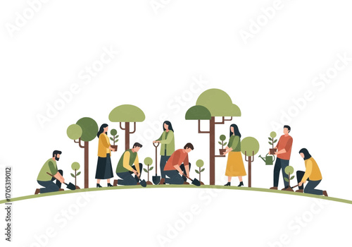 Engaged community planting trees together fostering growth and environmental sustainability for a brighter future