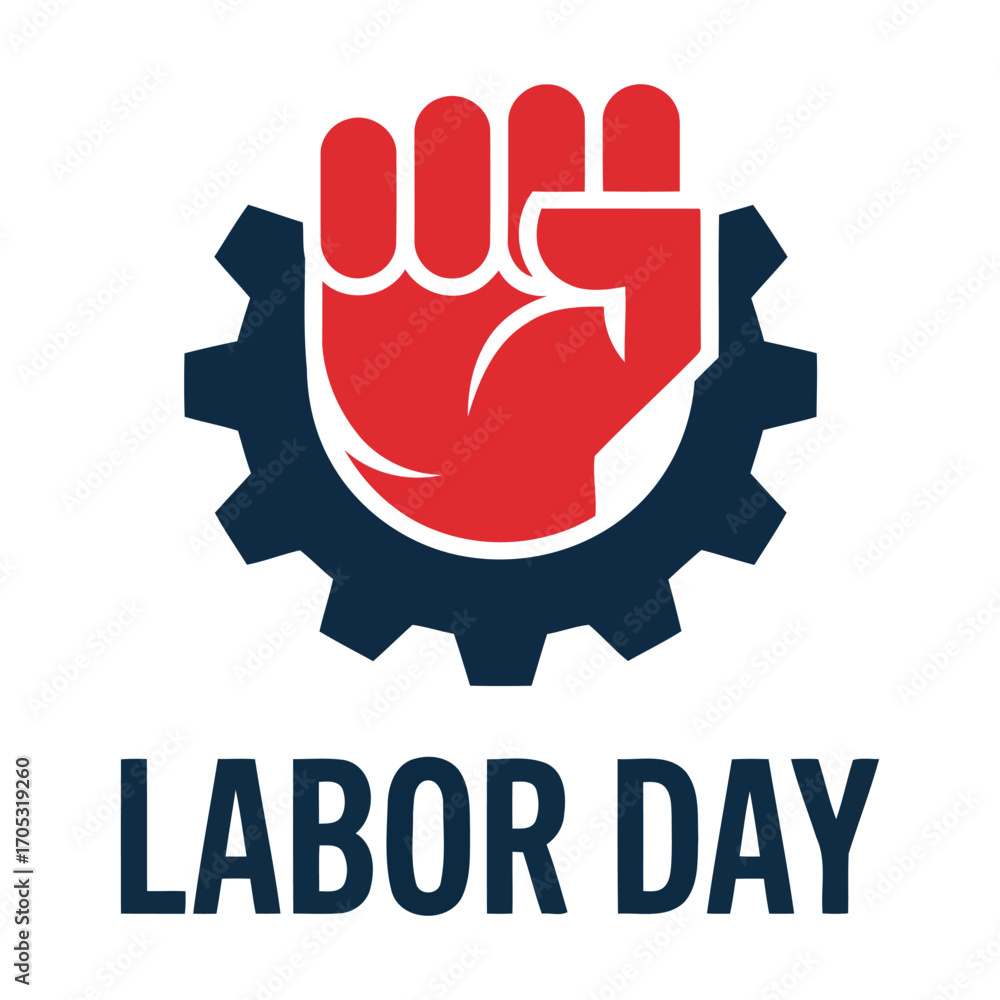 Obraz premium Labor day fist and gear symbol celebrating workers and industry