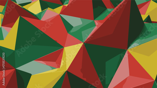 Abstract Geometric Low Poly Background in Red Green and Yellow pattern