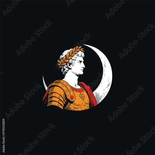 engraving style illustration of Julius Caesar, the iconic Roman statesman and general. Vector template