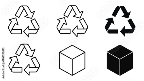 Recycling symbols and cubes arrows outline