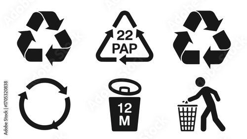 Recycling symbols and waste disposal icons arrows triangle