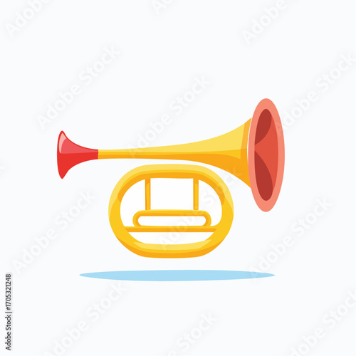 Cartoon Trumpet Illustration with Red Mouthpiece.