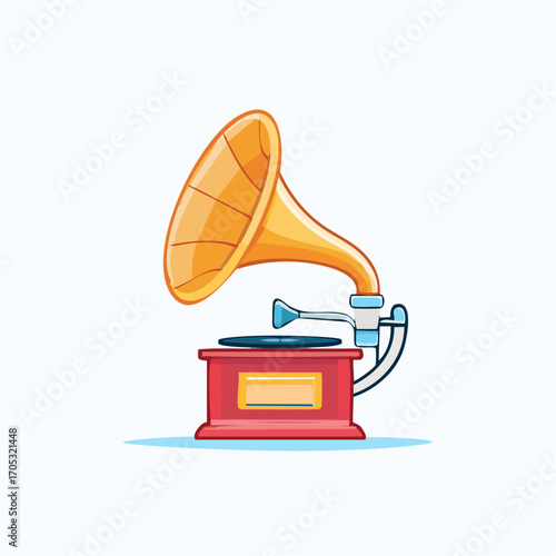 Cartoon Vintage Record Player with Horn.