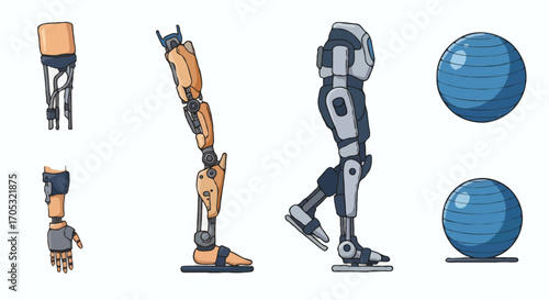 Artistic Illustration of Robotic Limbs and Exercise Ball for Healthcare and Technology