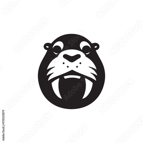 funny walrus face mascot vector illustration, angry animal head logo, cartoon marine mammal icon, cute polar character art, vintage wildlife design.