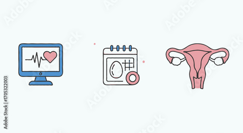 Female Health and Monitoring Digital Display, Fertility Calendar, and Uterus Illustration