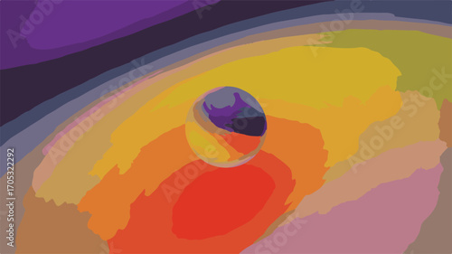 Abstract Swirling Eyeball Shape in Vibrant Rainbow Colors with Purple and Yellow Hues form