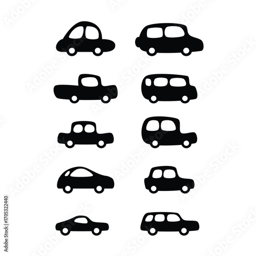 Car icon vector illustration set, cartoon vehicle set of automobile transport in a flat color