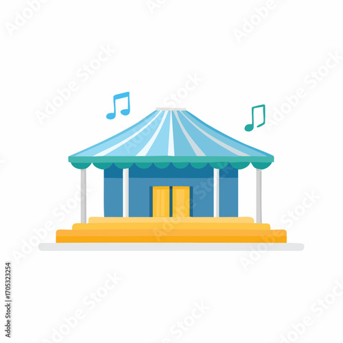 Colorful Blue and Teal Striped Music Tent Structure.