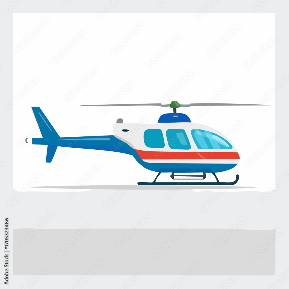 Fototapeta premium Colorful Cartoon Helicopter with Skis.