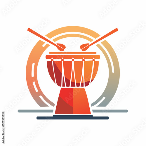 Colorful Drum with Sticks and Sound Waves.