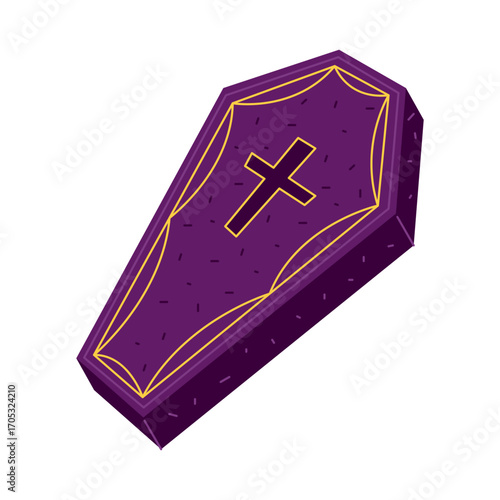 Cartoon coffin box or Halloween casket. Vector tomb or crypt, mausoleum symbol. Sign for burial and funeral, death and cemetery. Isolated corpse or cadaver case, skeleton container. Horror monument.