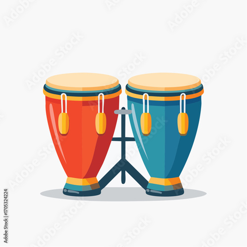 Colorful Pair of Congas on Stand.