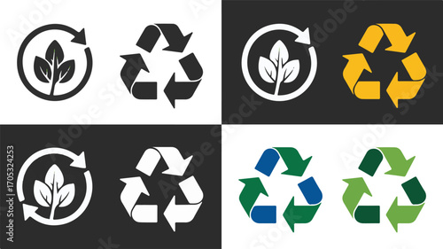 Recycling symbols with leaves and arrows environment