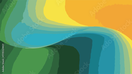 Abstract Swirling Layers of Green, Teal, Blue, Yellow, and Orange Hues colors