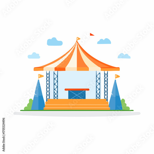Colorful Striped Outdoor Gazebo with Flags.