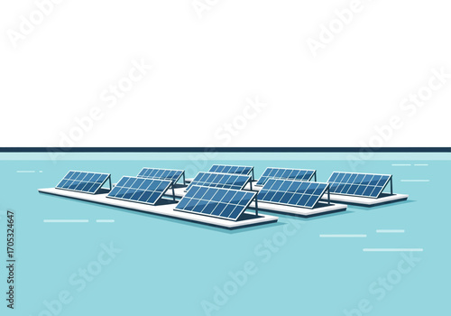 Floating solar panels generating sustainable energy on water surface, a modern clean power concept