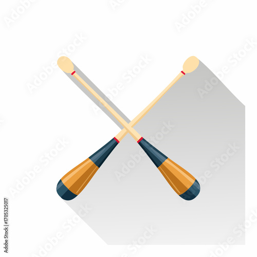 Crossed Rowing Oars Wooden Handles and Dark Blue Tips.