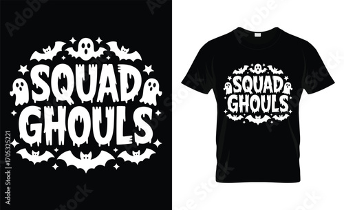 Squad ghouls halloween t shirt design with spooky graphics