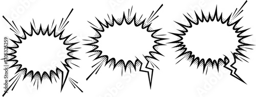 Three empty comic book speech bubbles with explosive outlines for dialogue