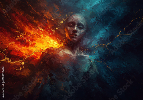 Human Spirit Balancing Intense Fire and Ice Duality