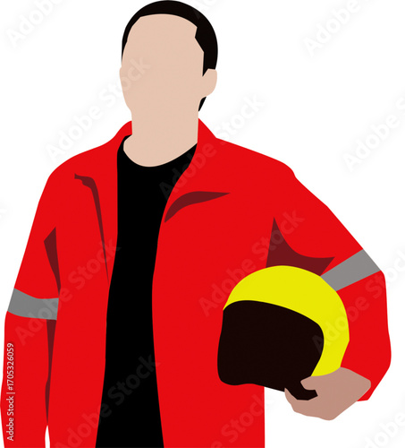male courier wearing a black and grey striped jacket.eps