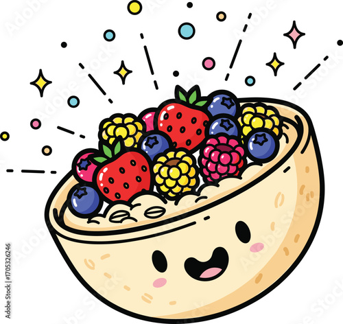Gourmet Oatmeal Bowl with Fresh Berries Vector