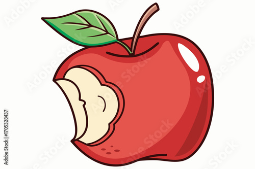 Red Apple with Leaf and Bite Mark Illustration 