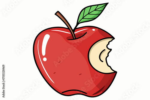 Red Apple with Leaf and Bite Mark Illustration 