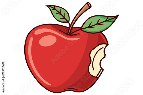 Red Apple with Leaf and Bite Mark Illustration 