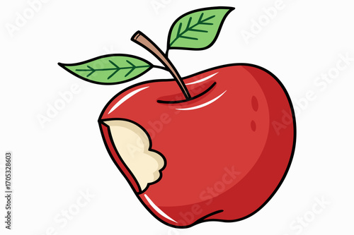 Red Apple with Leaf and Bite Mark Illustration 