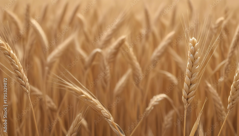 Obraz premium Close-up of wheat ears on a field. Some ears are in focus, while others are blurred, creating an effect of depth.