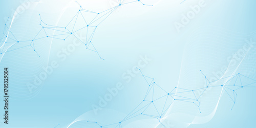 Global network connection website header or banner design. Abstract background with connecting dots and lines. Global business. Social network communication. Internet technology. Vector illustration