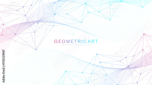 Global network connection website header or banner design. Abstract background with connecting dots and lines. Global business. Social network communication. Internet technology. Vector illustration