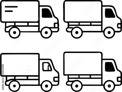 Vector art of set of delivery trucks in line art style