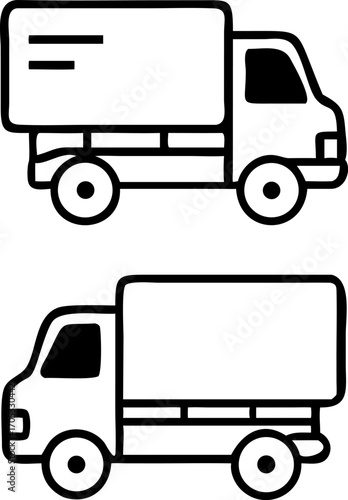 Vector art of two delivery trucks with box body, icon style