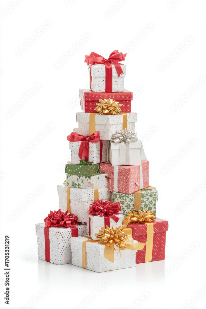 Obraz premium stunning tower of gifts elegantly arranged to form holiday tree shape