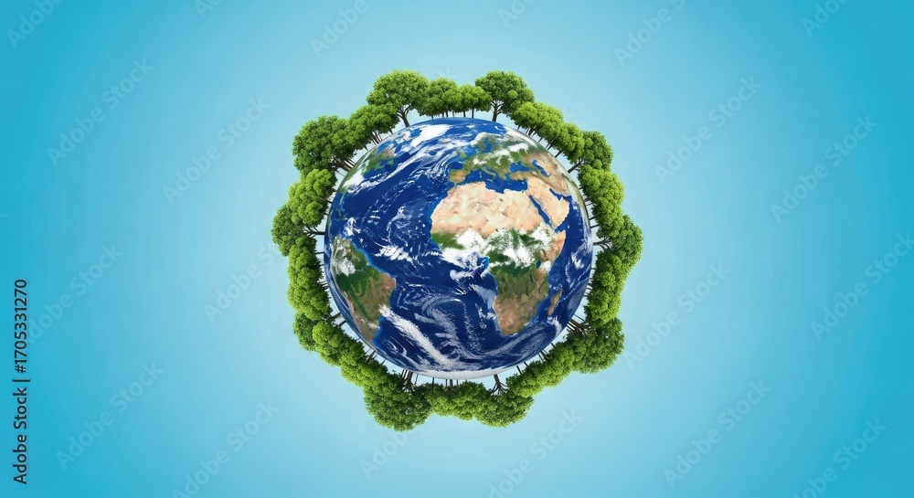 Fototapeta premium Green Planet Earth Surrounded by Lush Trees.