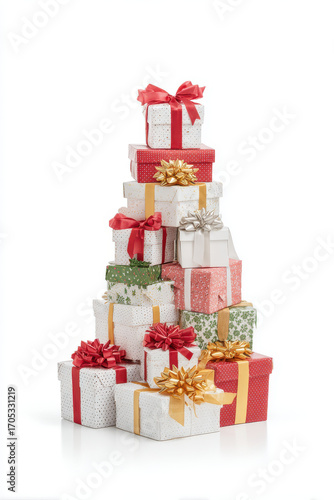 stunning tower of gifts elegantly arranged to form holiday tree shape