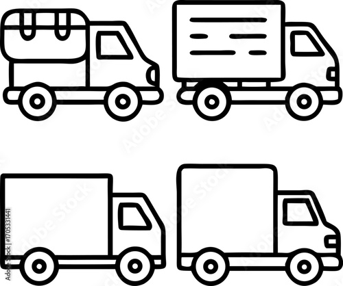Vector art of collection of delivery trucks in line art style