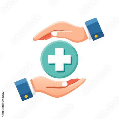 Hands Protecting a Medical Symbol.