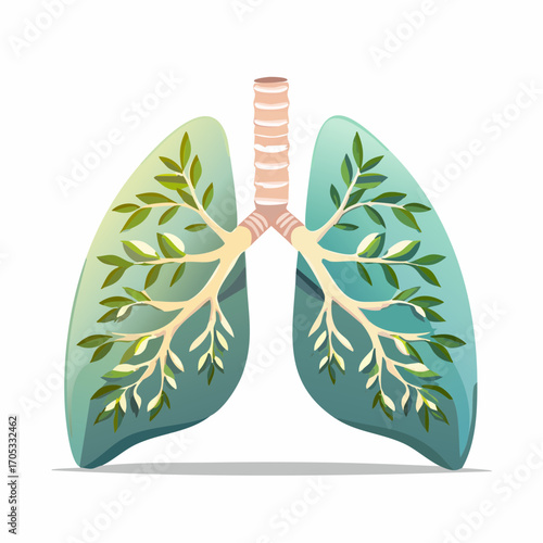 Lungs Depicted as a Tree with Leaves for Healthy Breathing.