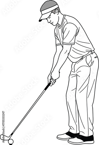 Golfer concentrating as they prepare to swing the club at the ball on the course.