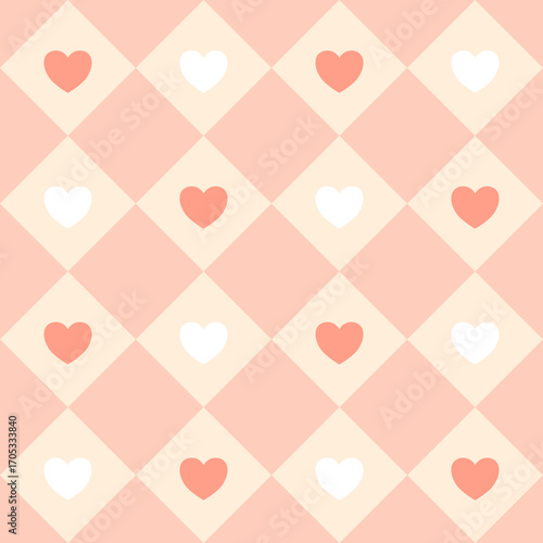 Sweet Pink Diamond Shapes with Heart Seamless Pattern Background 