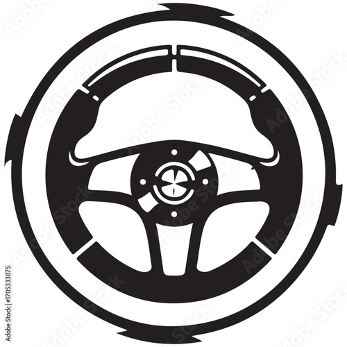 Stylized Racing Steering Wheel Emblem with Dynamic Outer Ring