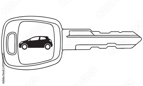 Monochrome Car Key Graphic with Integrated Vehicle Silhouette