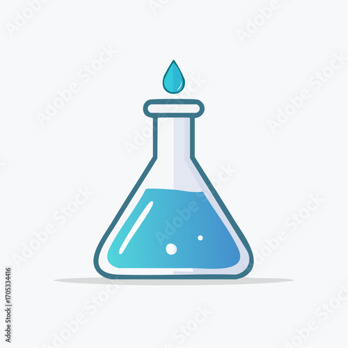 Simple Cartoon Laboratory Flask with Droplet.
