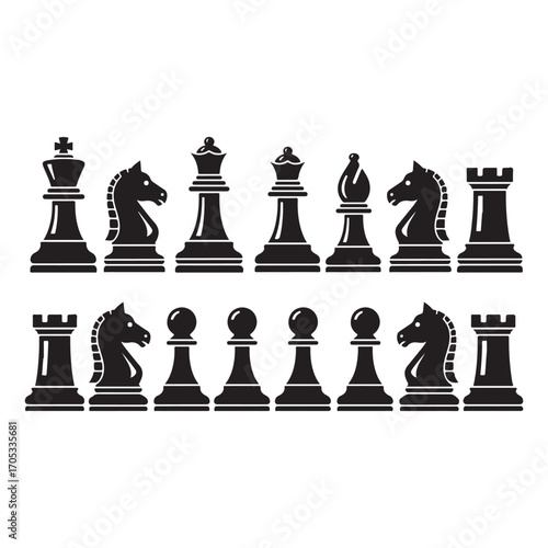Chess Pieces Collection Silhouettes on White Background